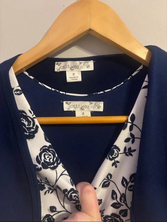 Nautica Navy and White Floral Fit-and-Flare Dress with Navy Bolero - Picture 2 of 6